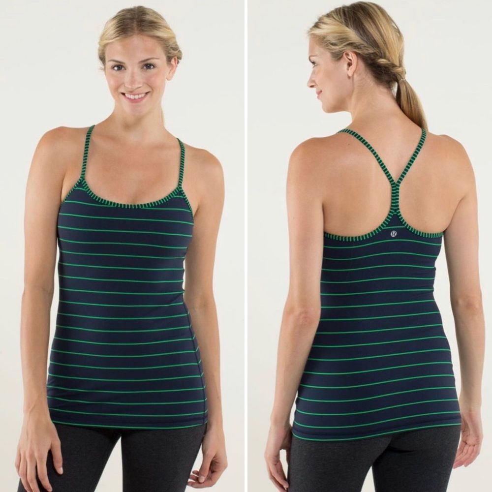 Lululemon Power Y Tank Top Size 4 Stripe Green Bean Inkwell Navy